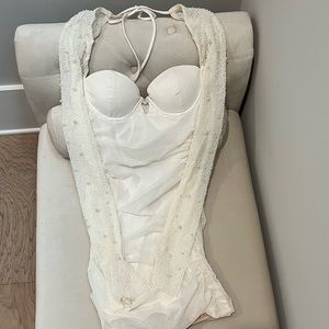 White beaded long sleeve mini dress